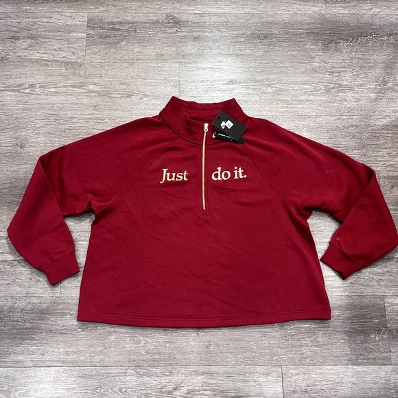 Nike Tops - Nike Sweater Womens 1X Red Metallic Gold Sportswear Zip Fleece Plus Athleisure